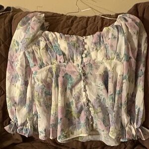 Romantic Pastel Floral Peasant Blouse